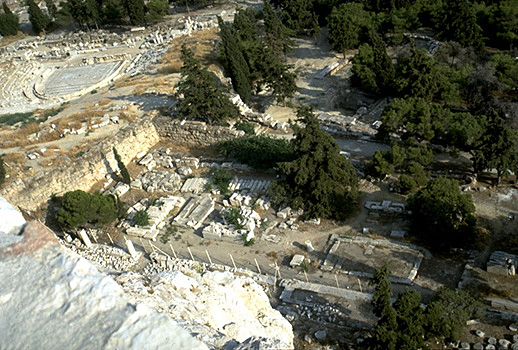 The South Slope of the Acropolis. - Theater of Dionysos and Asklepieion. View from the south wall of the Acropolis.