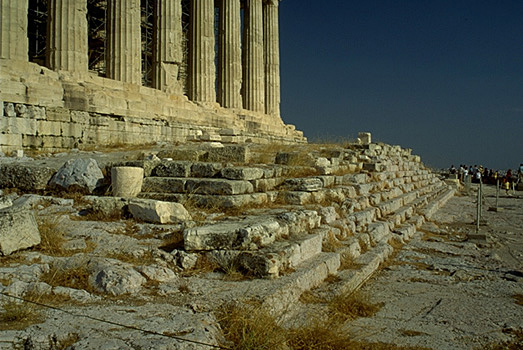 Steps and monument bases at the west end of the Parthenon. - View from the north. by Kevin T. Glowacki and Nancy L. Klein