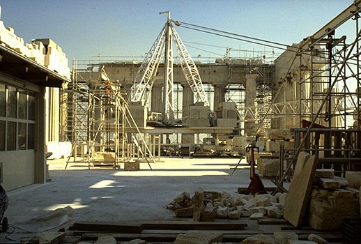 The cella (or naos) of the Parthenon. - View from the inside, at approximately the same location as the statue of Athena Parthenos, looking east.